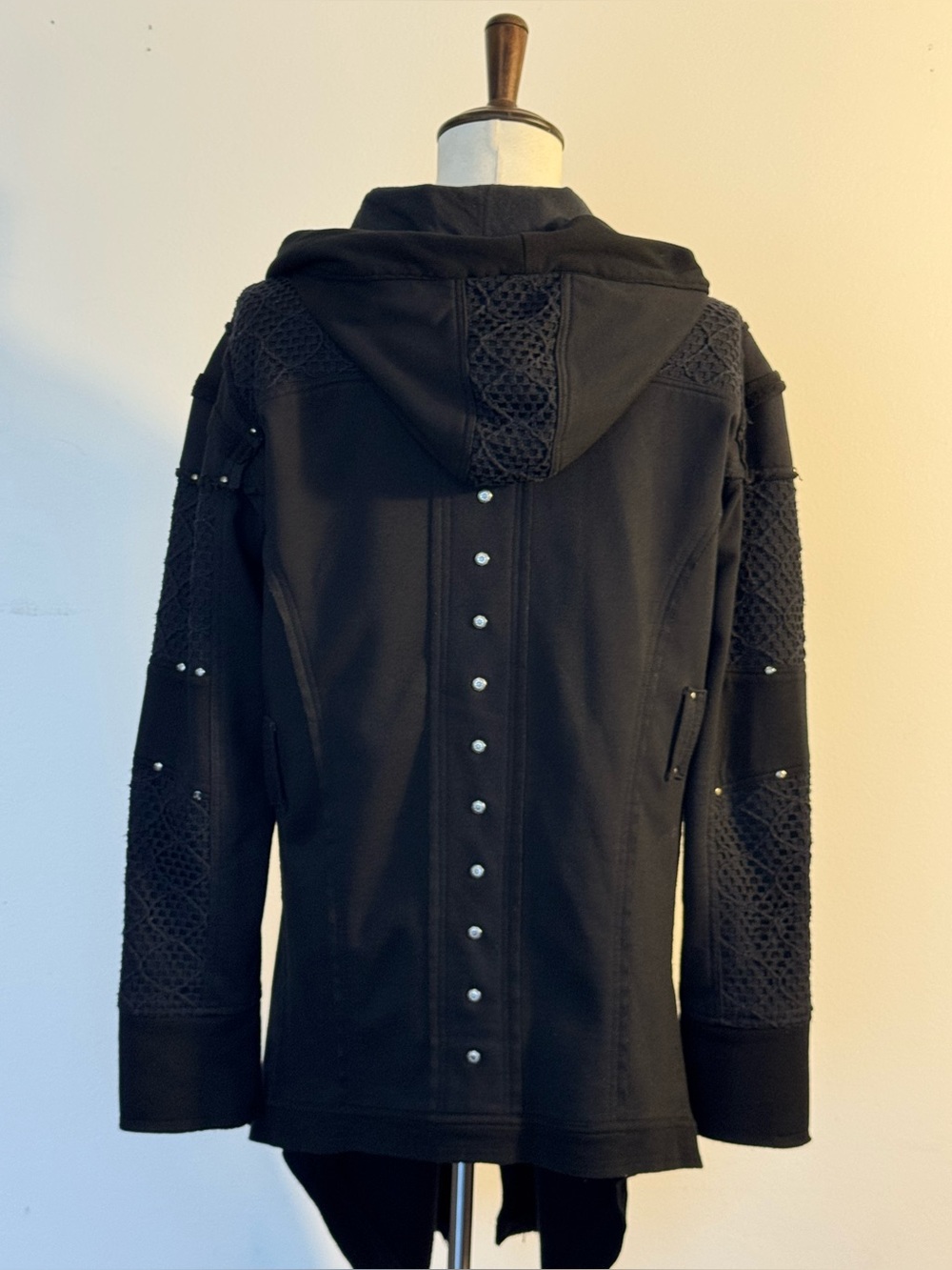 Psylo Black Gothic Hooded Jacket Longline Cyber Punk Industrial Coat Size 3 XL